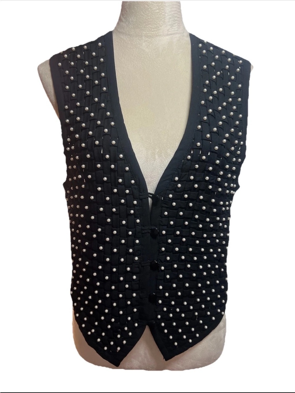 Pearl Beaded Lattice Vest Top 90’s Size M Boho Whimsigoth Coquette Vintage